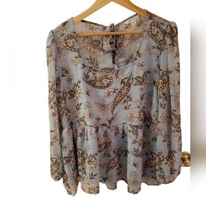 American Eagle Outfitters Floral Blouse - Blue and Brown